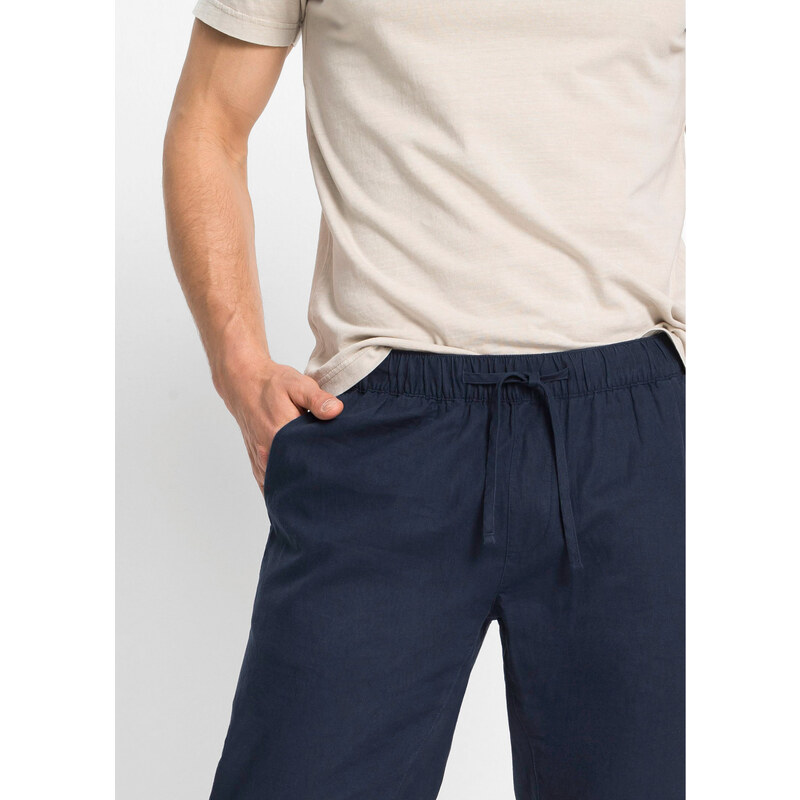 bonprix Chino kalhoty Regular Fit s podílem lnu, Straight Modrá