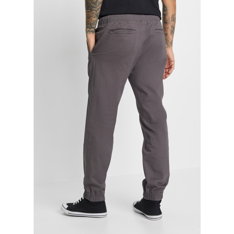 bonprix Loose Fit strečové chino kalhoty bez zapínání, Straight Šedá