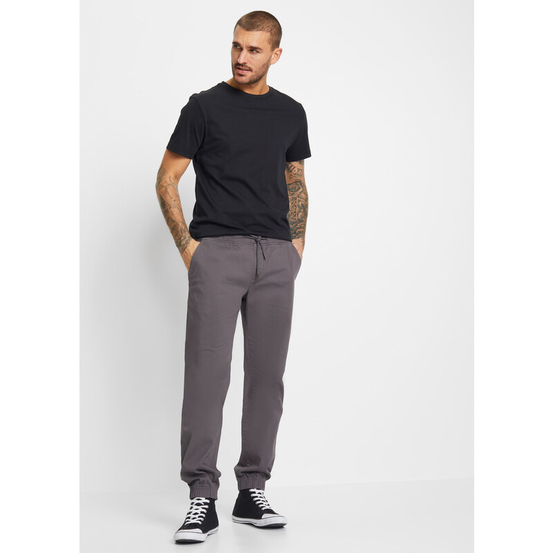 bonprix Loose Fit strečové chino kalhoty bez zapínání, Straight Šedá