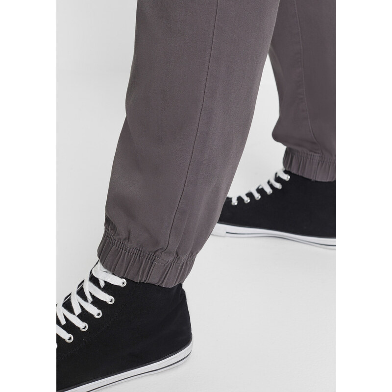 bonprix Loose Fit strečové chino kalhoty bez zapínání, Straight Šedá