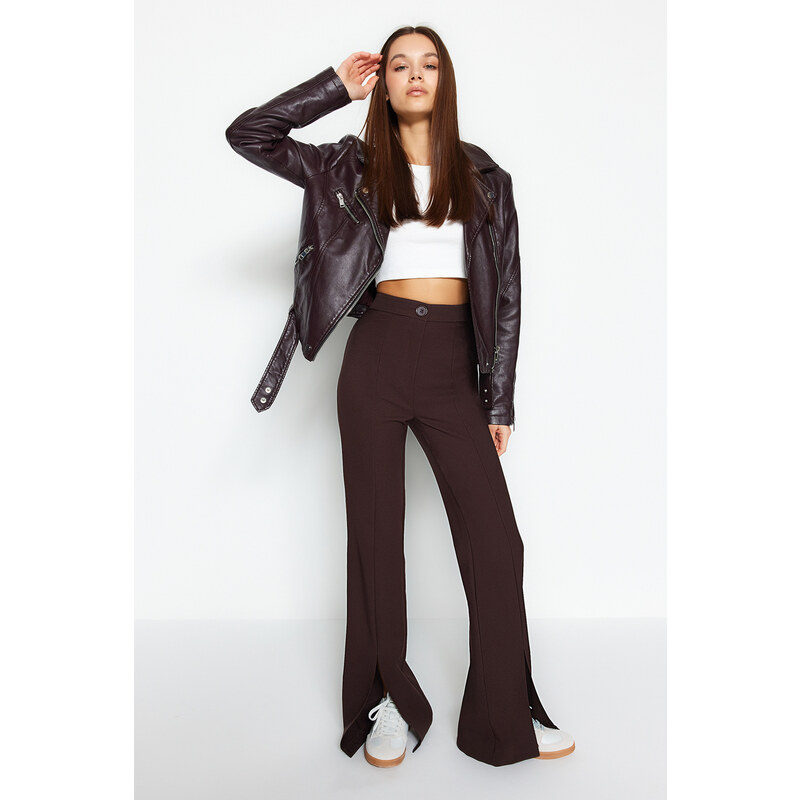 Trendyol Brown Flare Slit Detail Woven Trousers