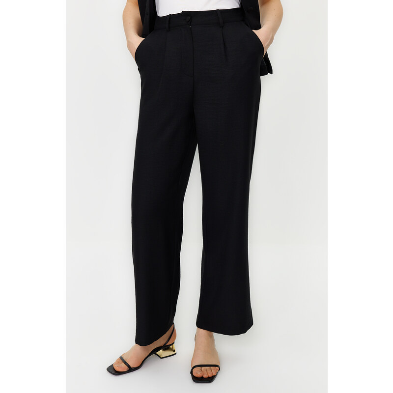 Trendyol Black Linen Look Elegant Vest Trousers Woven Bottom Top Suit