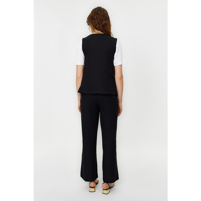 Trendyol Black Linen Look Elegant Vest Trousers Woven Bottom Top Suit