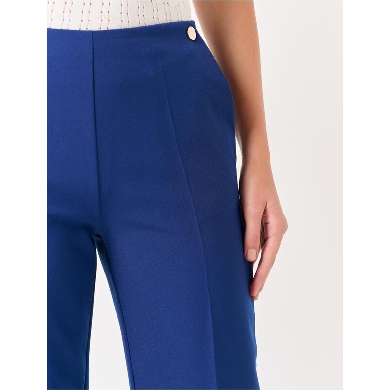 Jimmy Key Navy Blue High Waist Straight Woven Trousers with Pockets