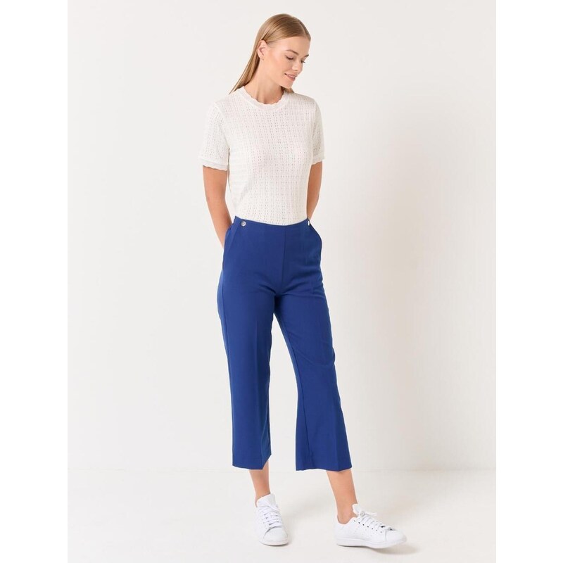 Jimmy Key Navy Blue High Waist Straight Woven Trousers with Pockets