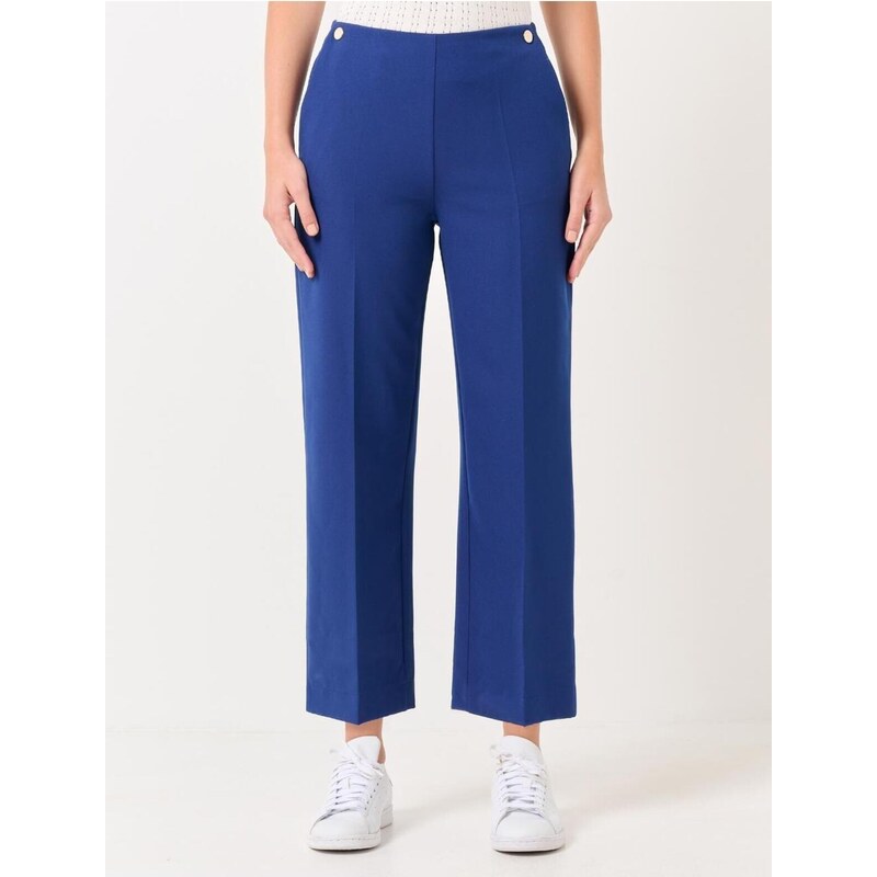 Jimmy Key Navy Blue High Waist Straight Woven Trousers with Pockets