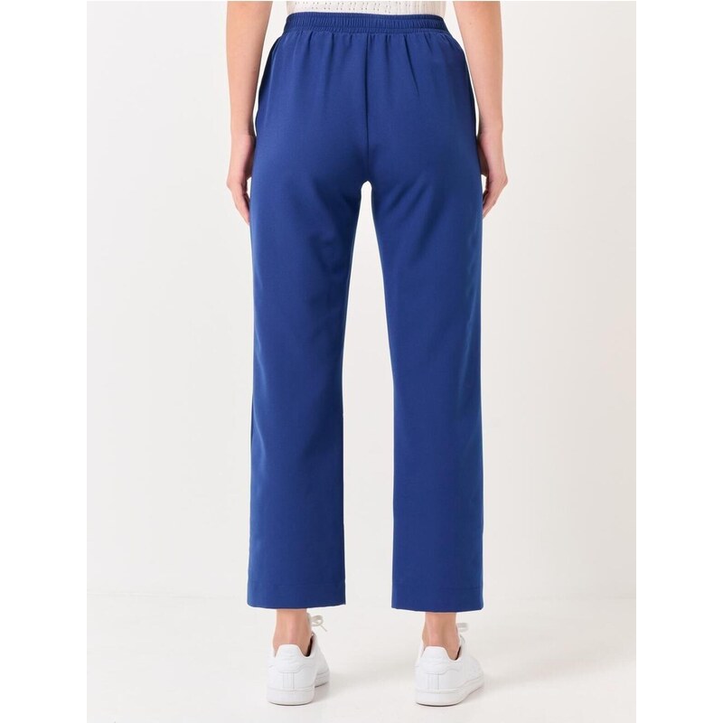 Jimmy Key Navy Blue High Waist Straight Woven Trousers with Pockets