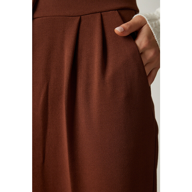 Happiness İstanbul Women's Brown Pleated Palazzo Trousers
