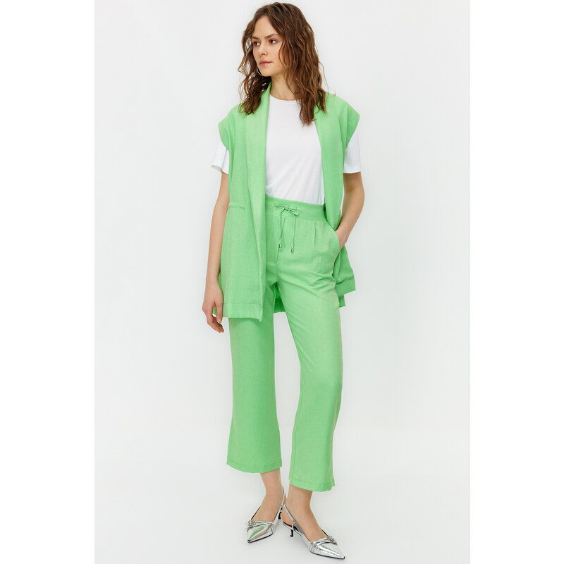 Trendyol Green Tie Linen Look Kimono-Pants Woven Suit