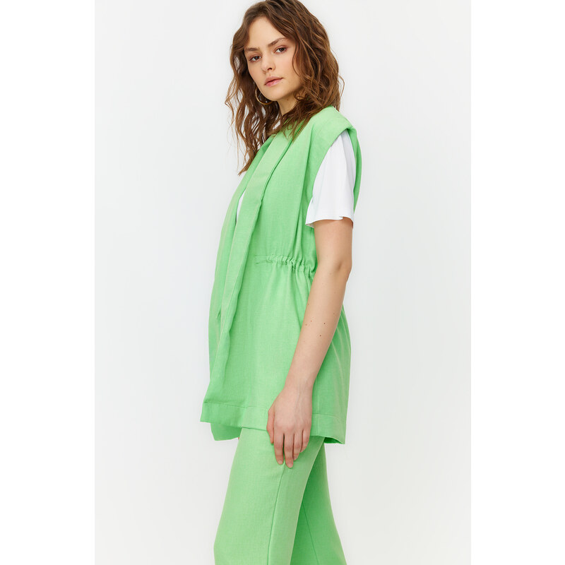 Trendyol Green Tie Linen Look Kimono-Pants Woven Suit