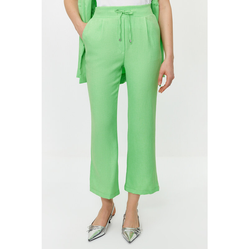 Trendyol Green Tie Linen Look Kimono-Pants Woven Suit