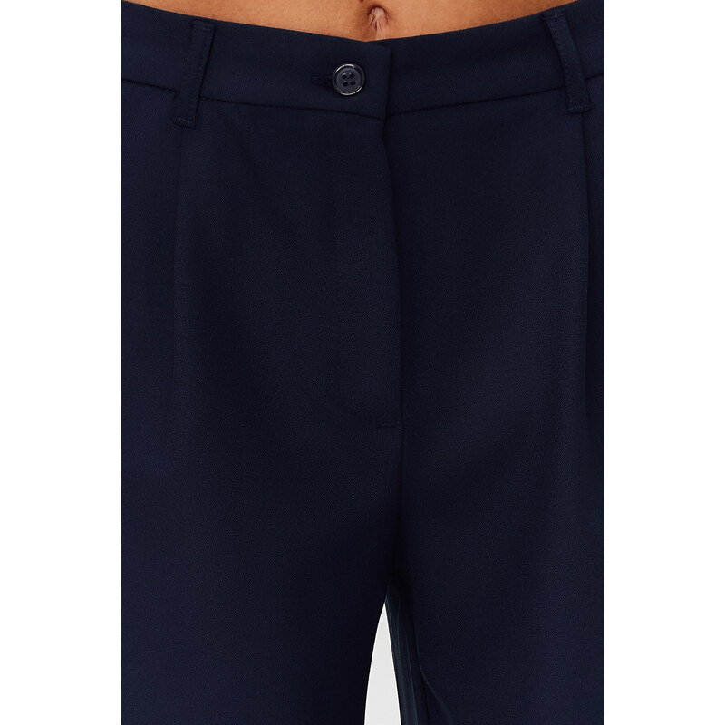 Trendyol Navy Blue Straight / Straight Cut Woven Trousers with Elastic Waist