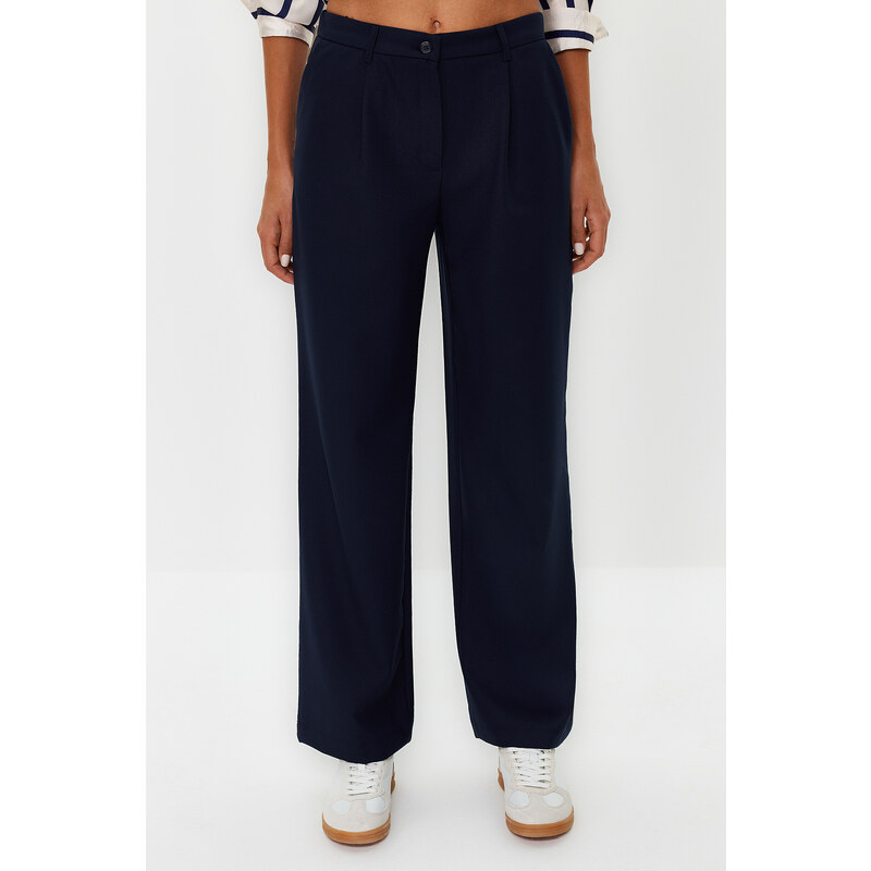 Trendyol Navy Blue Straight / Straight Cut Woven Trousers with Elastic Waist