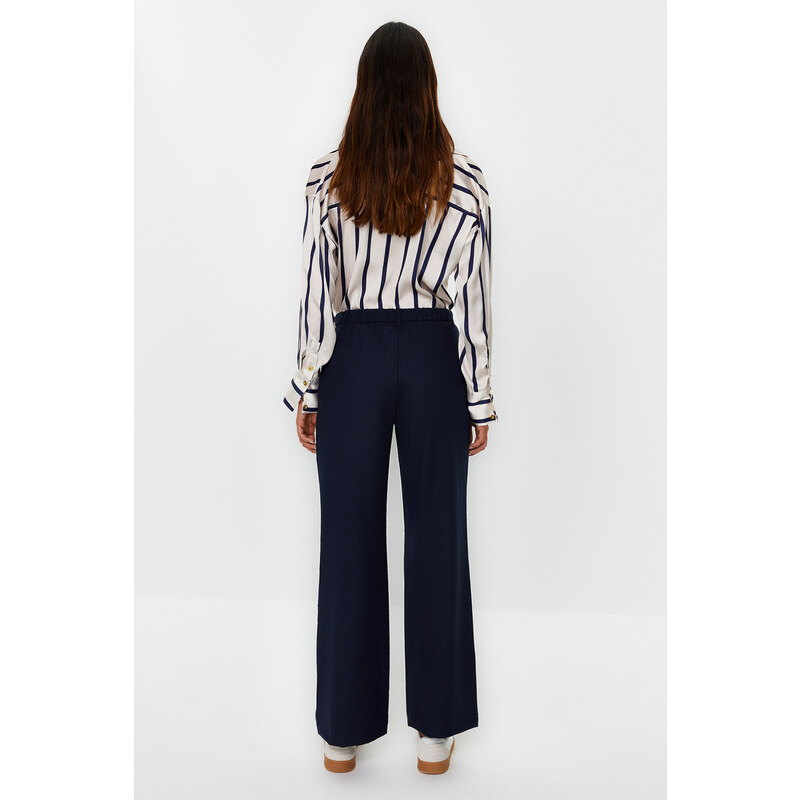 Trendyol Navy Blue Straight / Straight Cut Woven Trousers with Elastic Waist