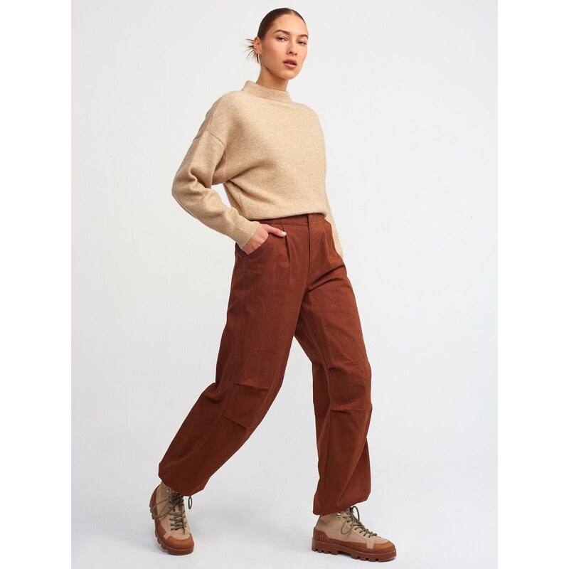 Dilvin 70409 Wide Leg Trousers-brown