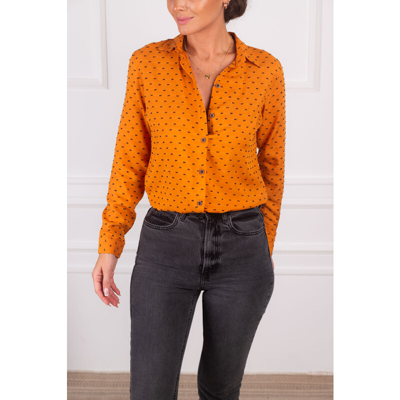 armonika Women's Orange Patterned Long Sleeve Shirt