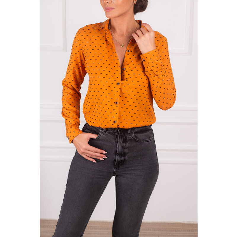 armonika Women's Orange Patterned Long Sleeve Shirt