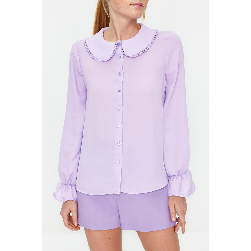 Trendyol Lilac Baby Collar Pompom Detailed Regular Normal Fit