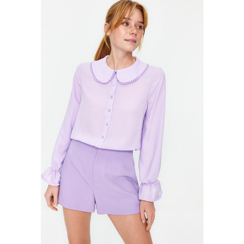 Trendyol Lilac Collar Detailed Ruffled Woven Shirt