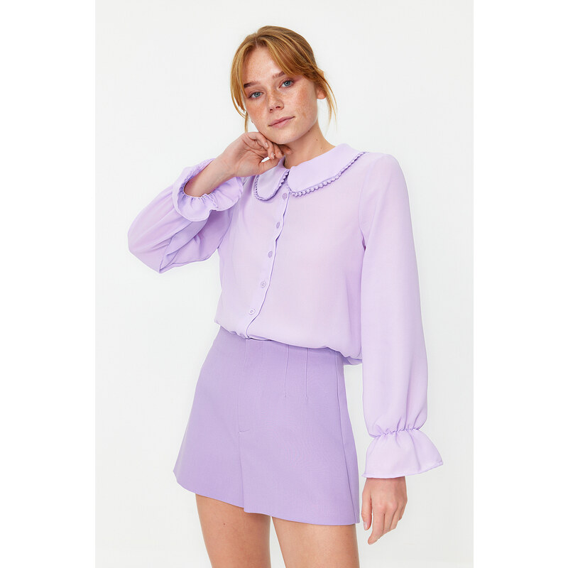 Trendyol Lilac Collar Detailed Ruffled Woven Shirt