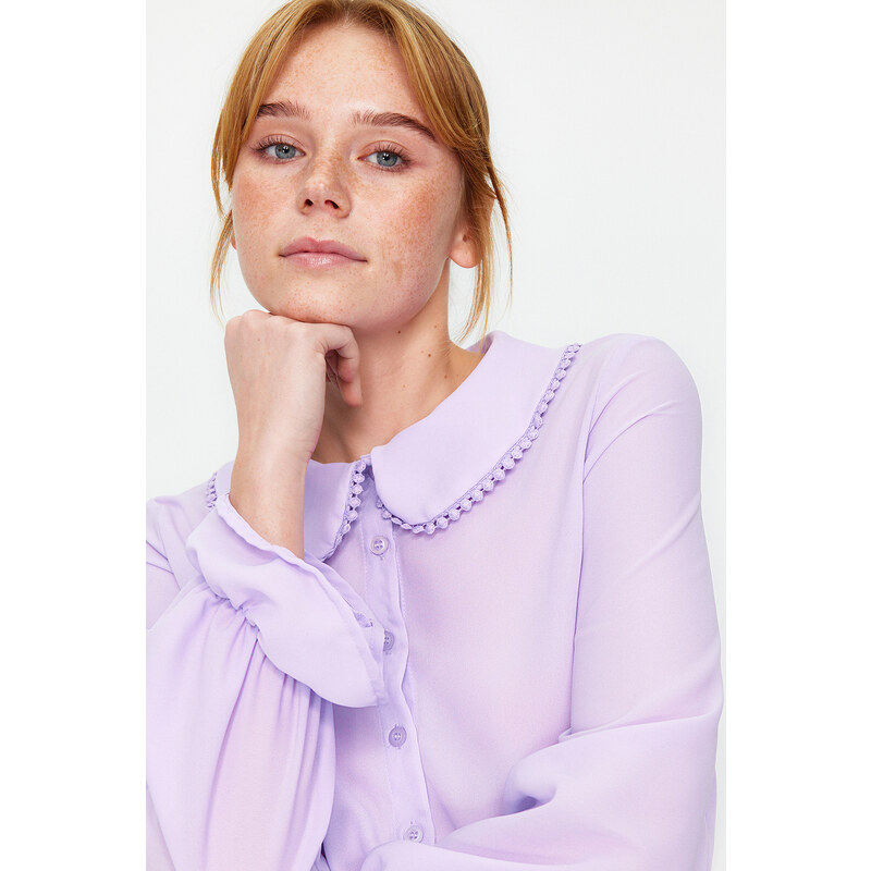 Trendyol Lilac Collar Detailed Ruffled Woven Shirt