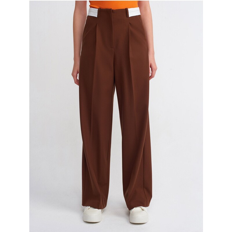 Dilvin 71219 Turn Up Belt Trousers-Brown