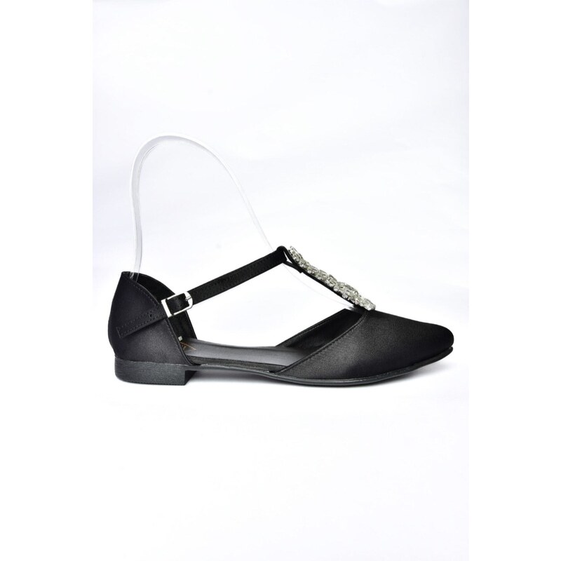 Fox Shoes P726626004 Women's Flats in Black Satin Fabric with Stones Detail