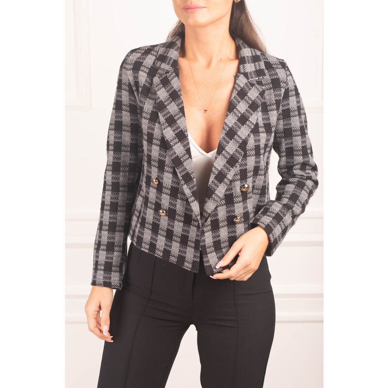 armonika Women's Smoky Double Breasted Collar Tweed Crop Jacket