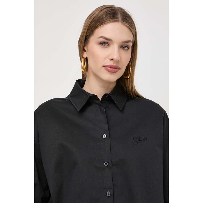 Košile Guess NICLA dámská, černá barva, relaxed, s klasickým límcem, W4RH51 WD2M1