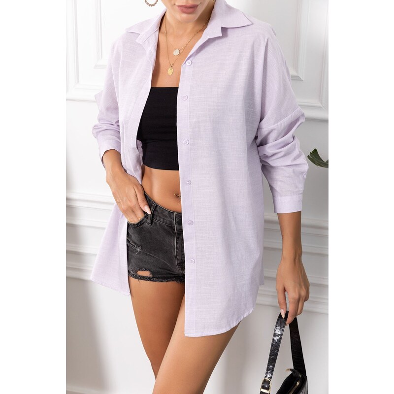 armonika Women's Lilac Striped Look Oversized Long Basic Shirt