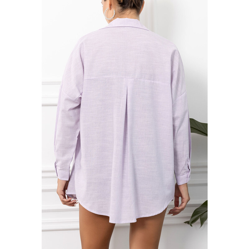 armonika Women's Lilac Striped Look Oversized Long Basic Shirt