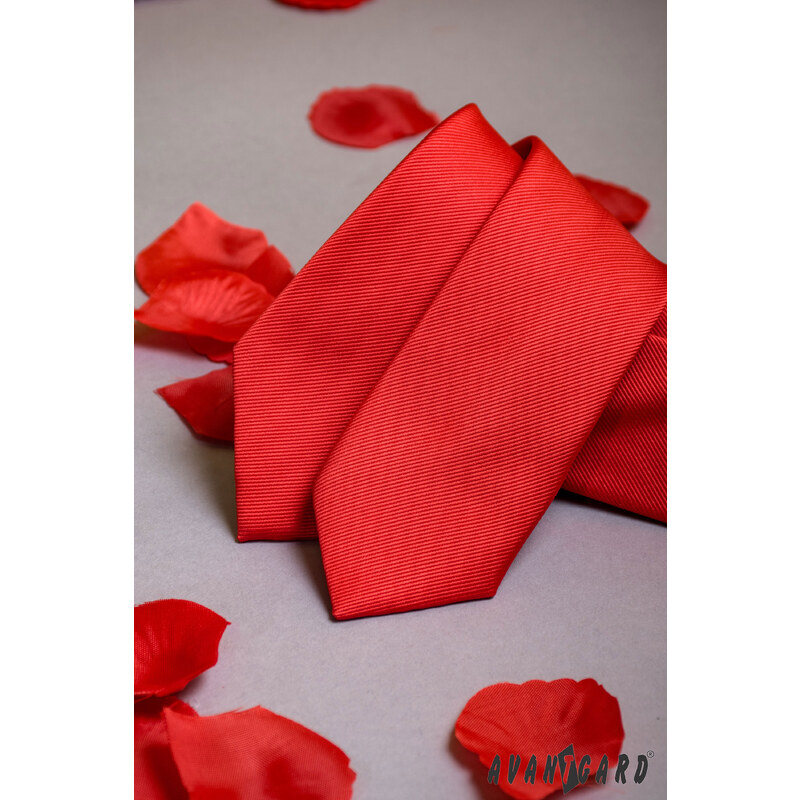 Avantgard Červená luxusní pánská silm kravata s proužkovanou strukturou