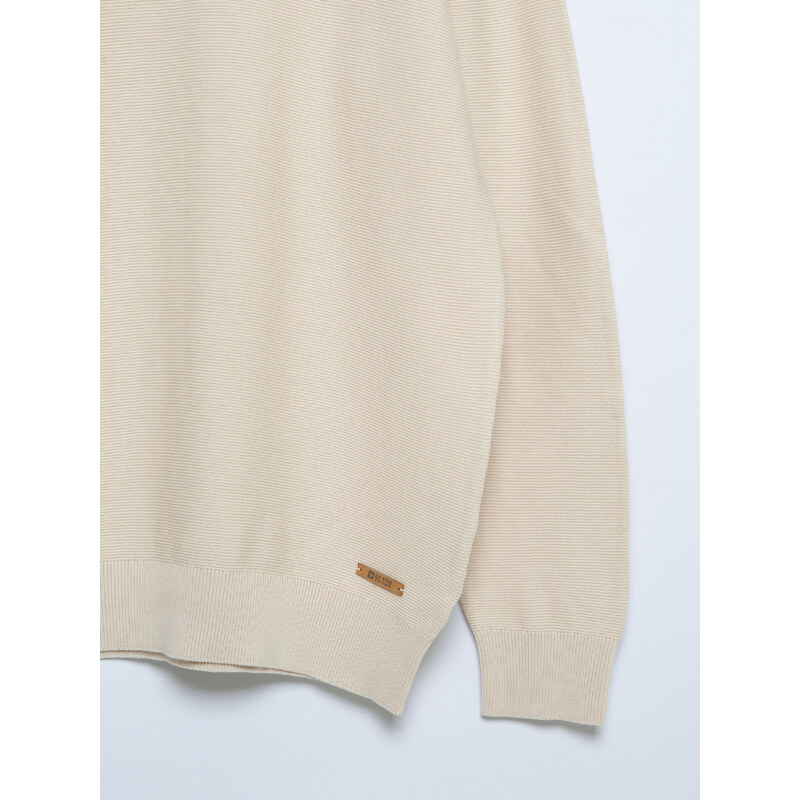 Big Star Man's V-neck Sweater 161038 Beige Wool-801