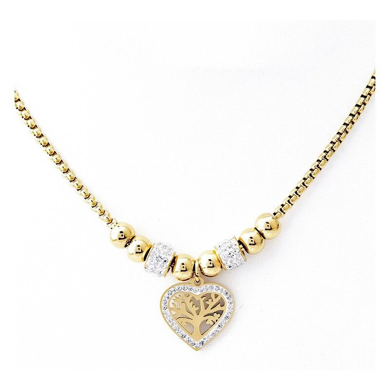 Camerazar Zlatý náhrdelník s řetízkem a srdcem z chirurgické oceli zdobený zirkonem