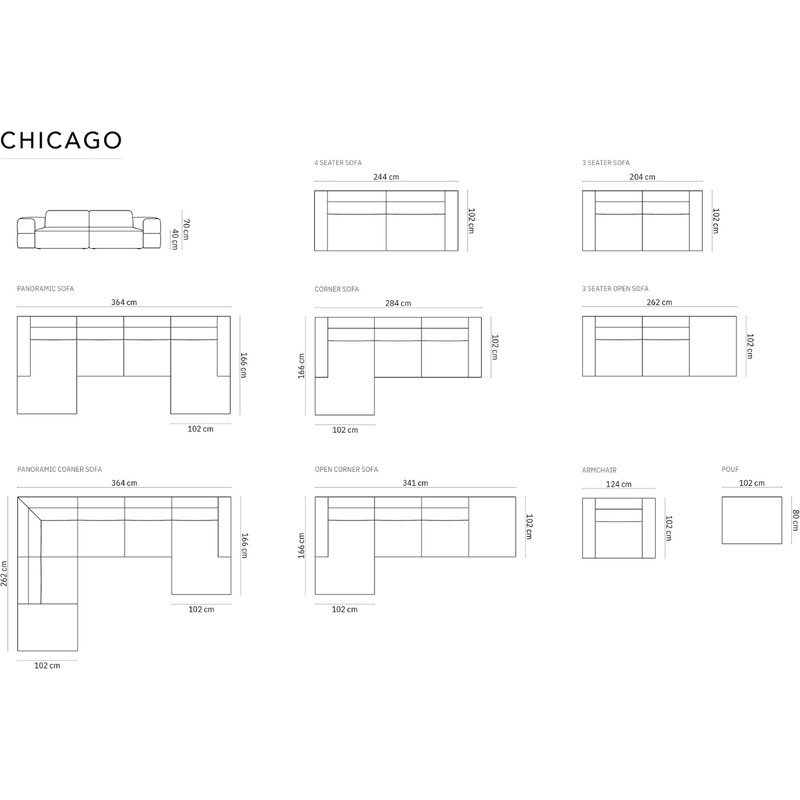 Béžová sametová rohová pohovka do "U" Cosmopolitan Design Chicago 364 cm