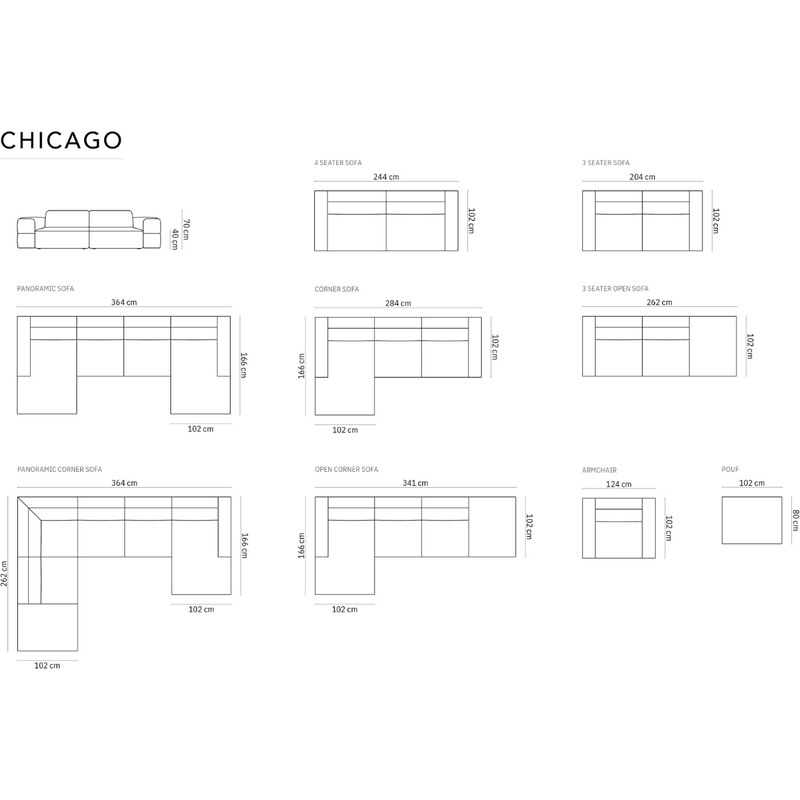 Světle béžová čalouněná rohová pohovka do "U" Cosmopolitan Design Chicago 364 cm, pravá