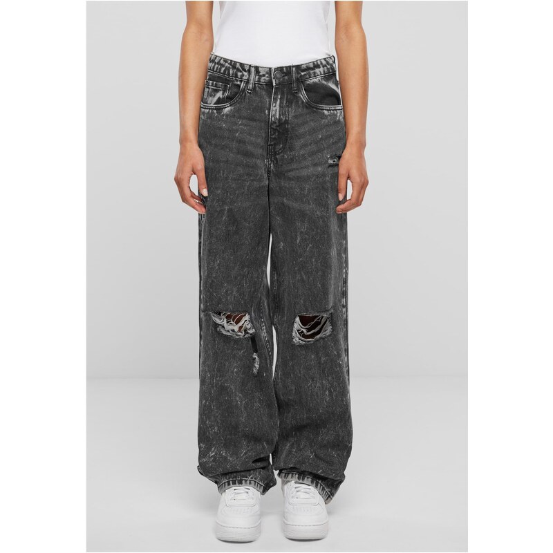 Urban Classics Dámské džíny Distressed 90s Wide - černé 107073093