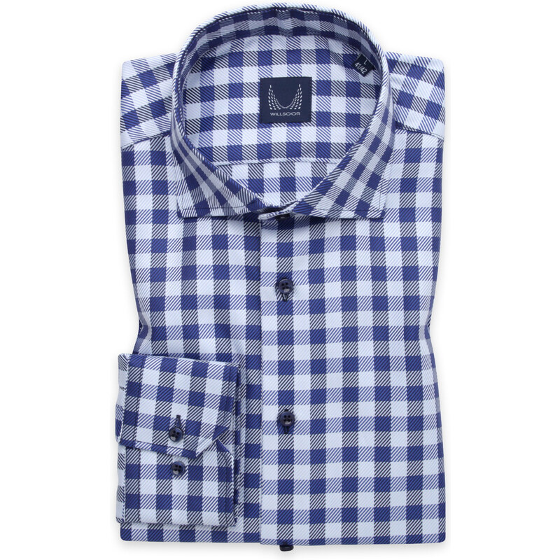 Willsoor Pánská klasická košile s modrým kostkovaným vzorem 16200