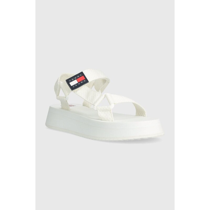 Sandály Tommy Jeans TJW EVA SANDAL dámské, béžová barva, na platformě, EN0EN02466