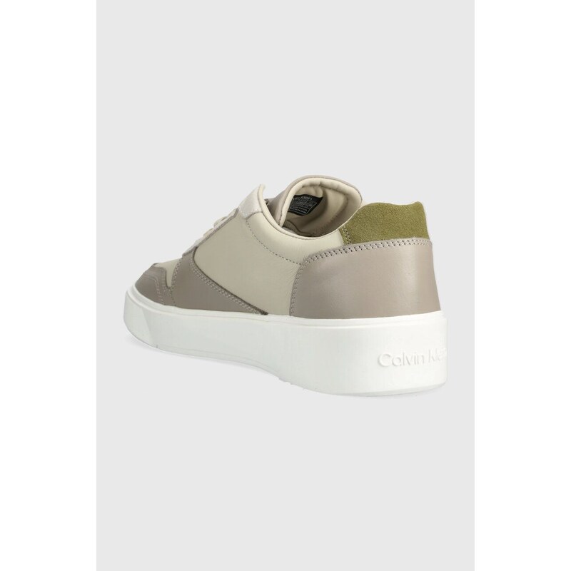 Kožené sneakers boty Calvin Klein LOW TOP LACE UP BSKT šedá barva, HM0HM01402