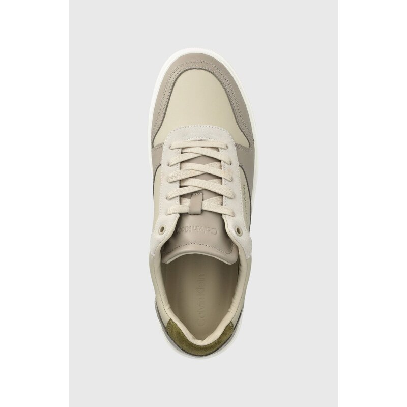 Kožené sneakers boty Calvin Klein LOW TOP LACE UP BSKT šedá barva, HM0HM01402