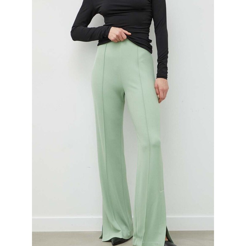 Kalhoty Day Birger et Mikkelsen dámské, zelená barva, široké, high waist