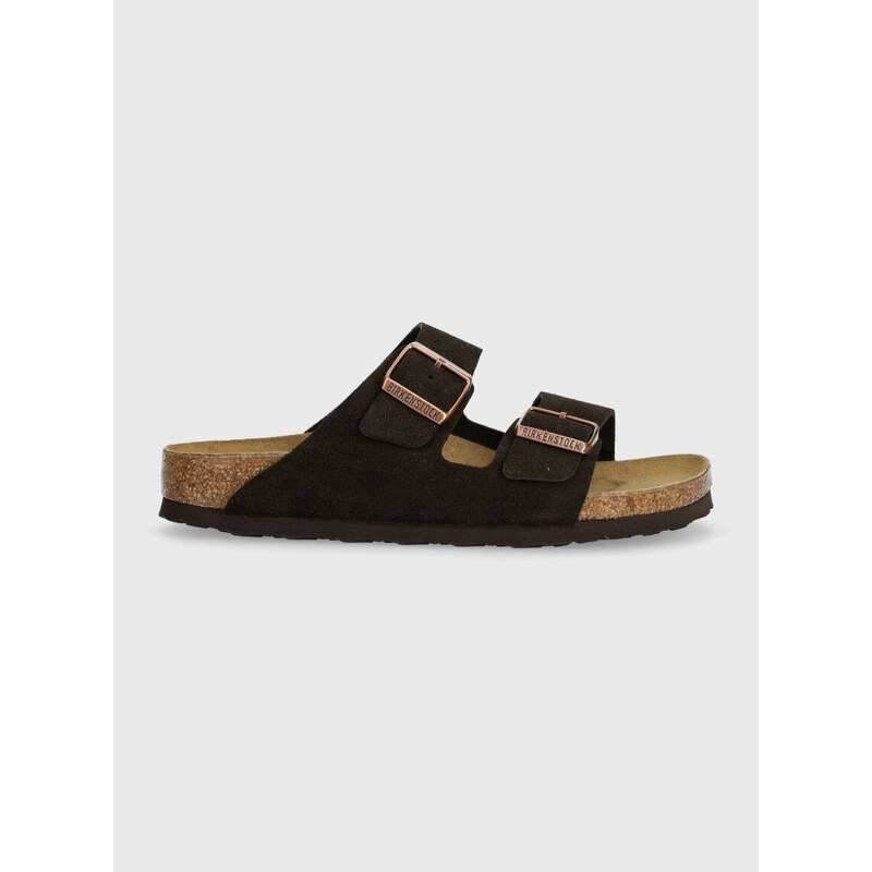 Semišové pantofle Birkenstock Arizona dámské, hnědá barva, 1027083