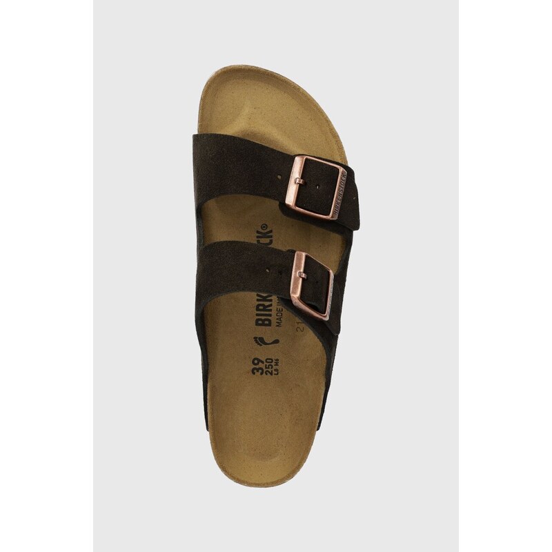 Semišové pantofle Birkenstock Arizona dámské, hnědá barva, 1027083