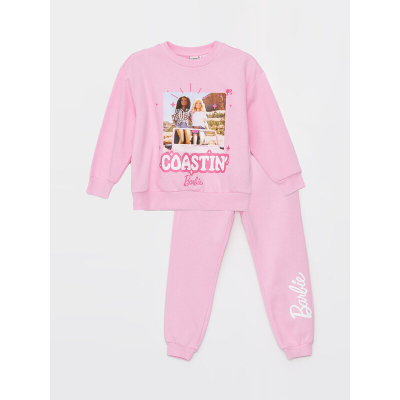 LC Waikiki Crew Neck Barbie Printed Long Sleeve Girls Sweatshirt and Sweatpants