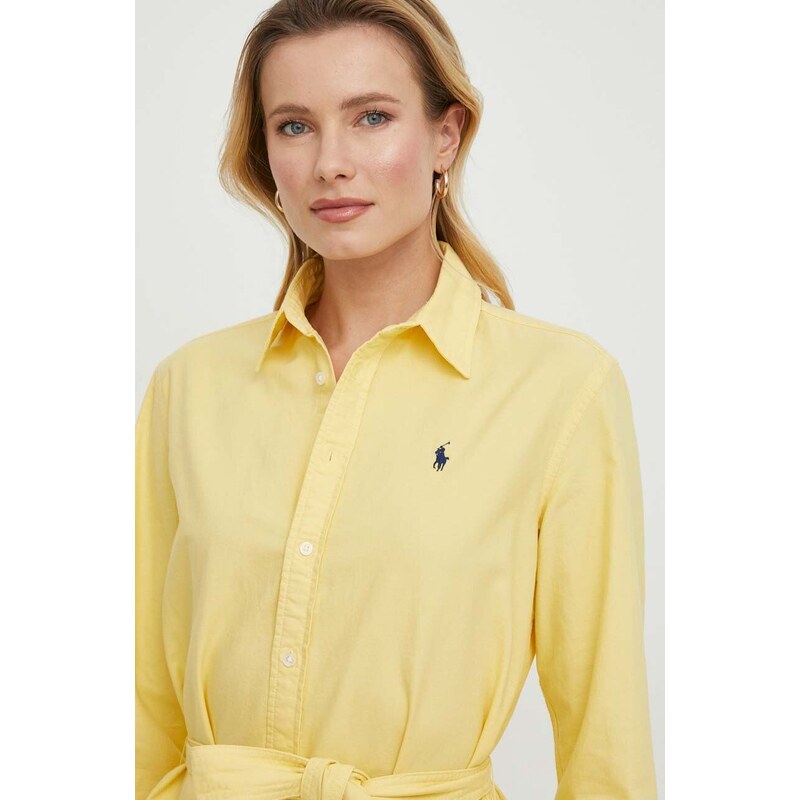 Bavlněné šaty Polo Ralph Lauren žlutá barva, mini
