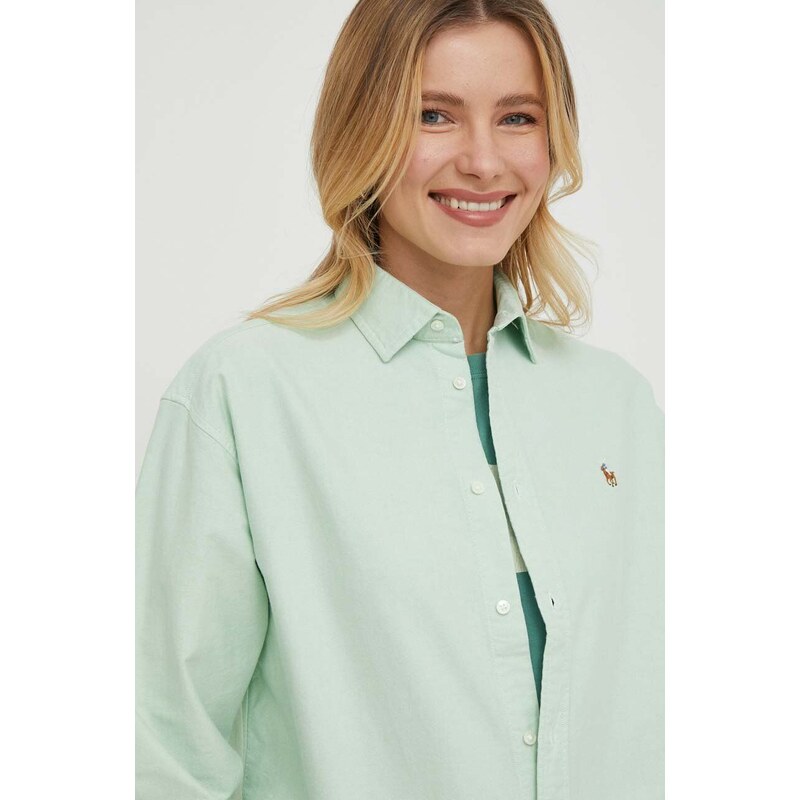 Bavlněná košile Polo Ralph Lauren zelená barva, relaxed, s klasickým límcem