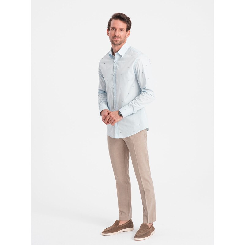 Ombre Clothing Klasická pánská bavlněná košile SLIM FIT ze síťoviny - modrá V4 OM-SHCS-0156