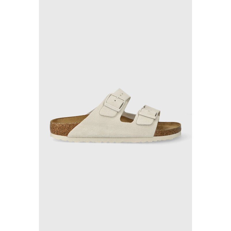 Semišové pantofle Birkenstock Arizona dámské, béžová barva, 1026842