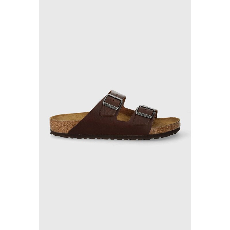 Kožené pantofle Birkenstock Arizona Grip pánské, hnědá barva, 1023117